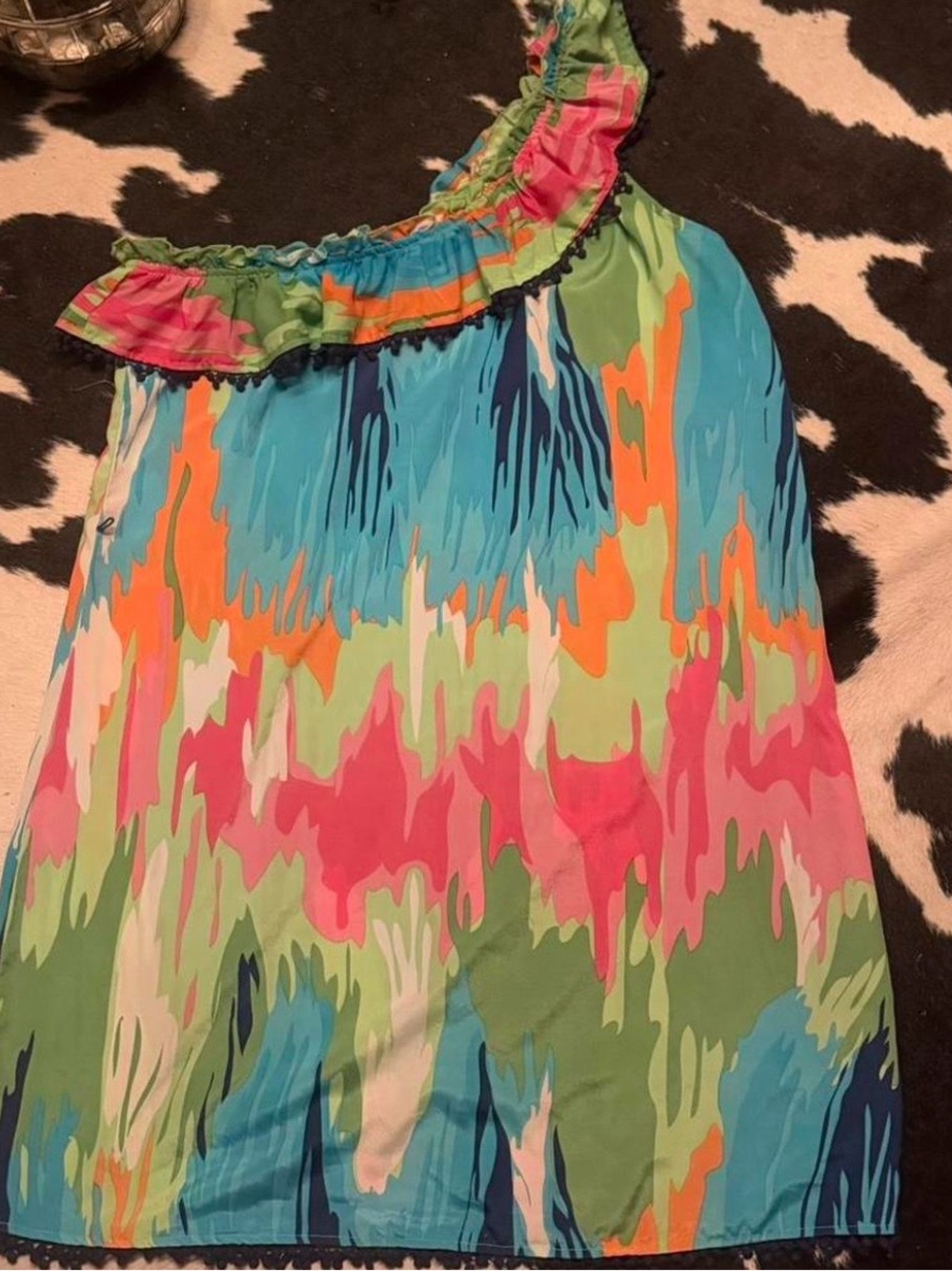 Mud Pie One-Shoulder Multicolor Print Dress size XLARGE